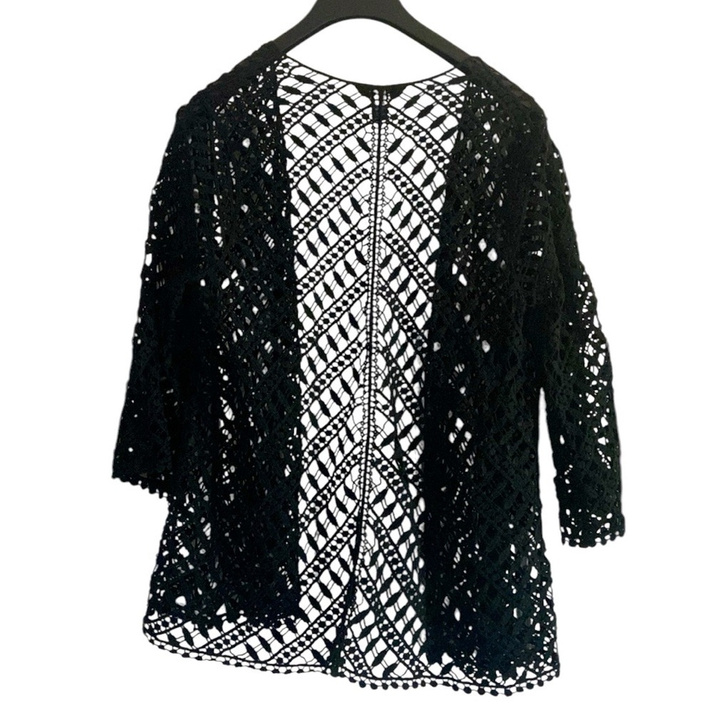 Alfani Woman Black 100% Cotton Crochet Knit Open Front Cardigan Size 2X